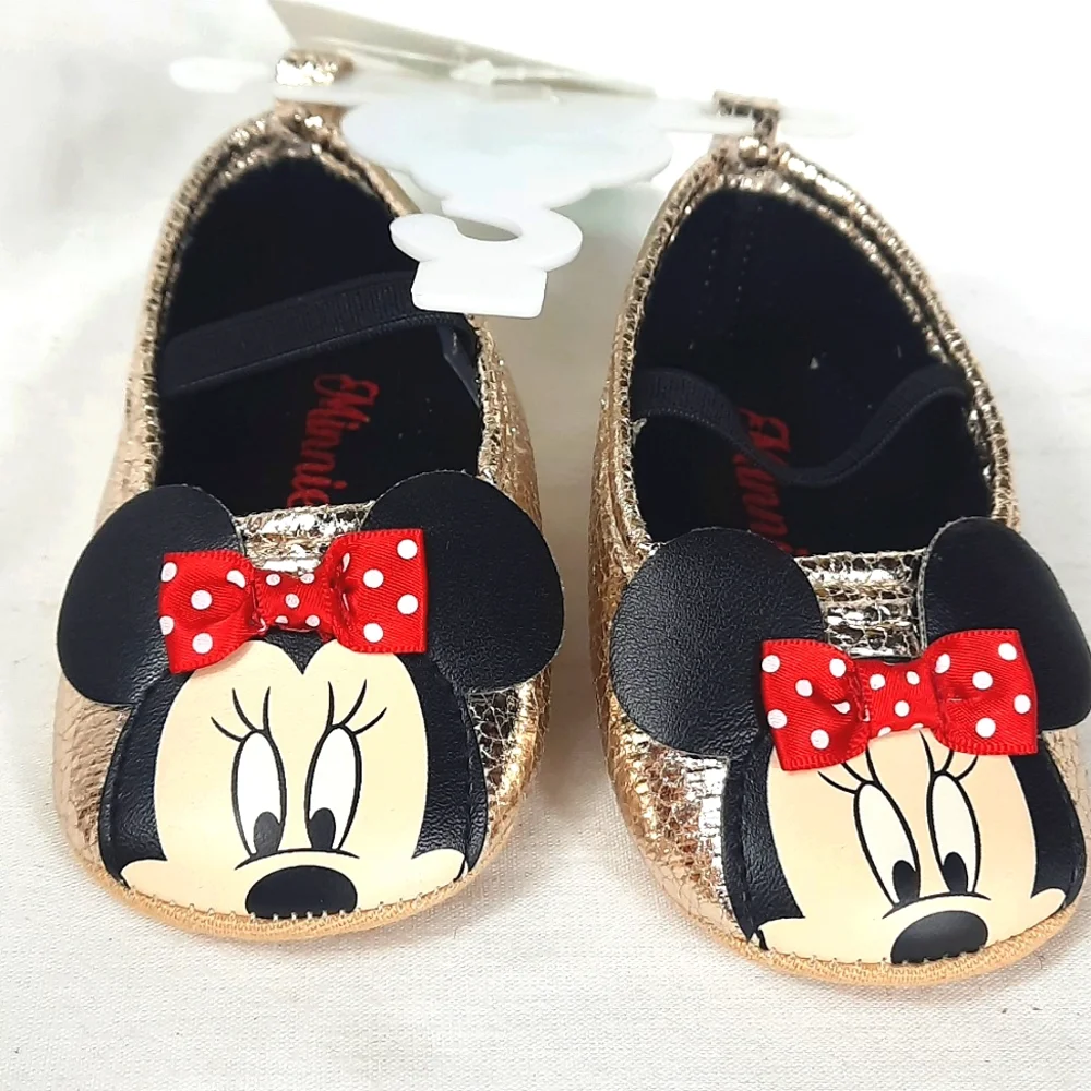 Disney Baby Minnie Mouse Shoes Size 9-12 Months Gold Black Metallic NEW